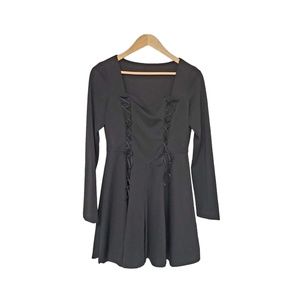 Punk Rave Women's Long Sleeves Black Gothic Lolita Ribbon Laced Up Dress